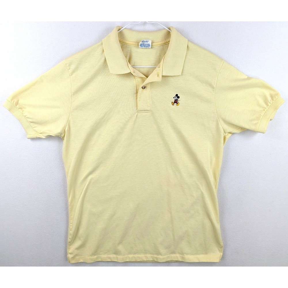 Vintage Disney Mickey Mouse Polo Shirt Mens Large Yellow Cotton Blend USA